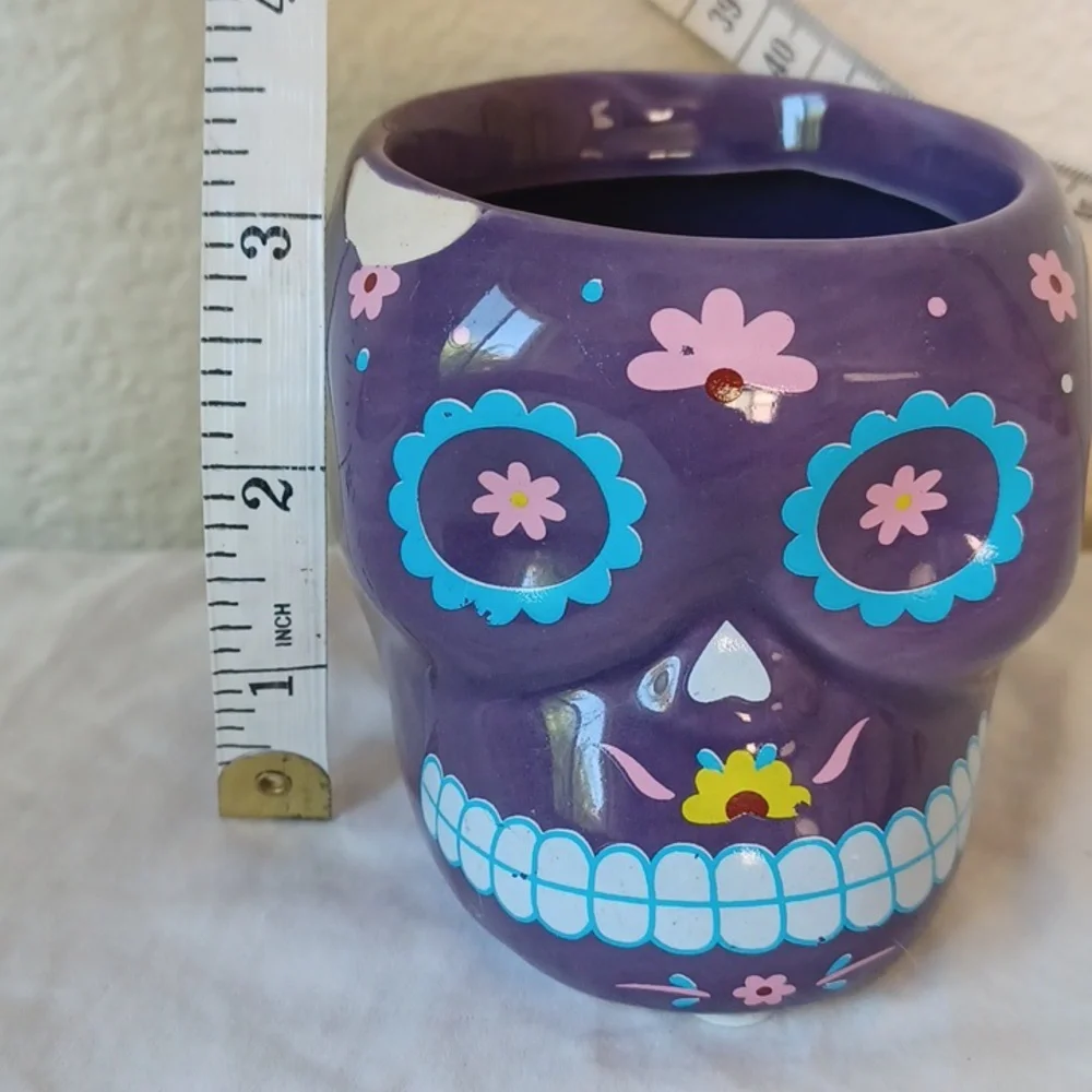 3/$25 SALE Mexican Sugar Skull Día de Muertos Mini Ceramic Planter, Purple